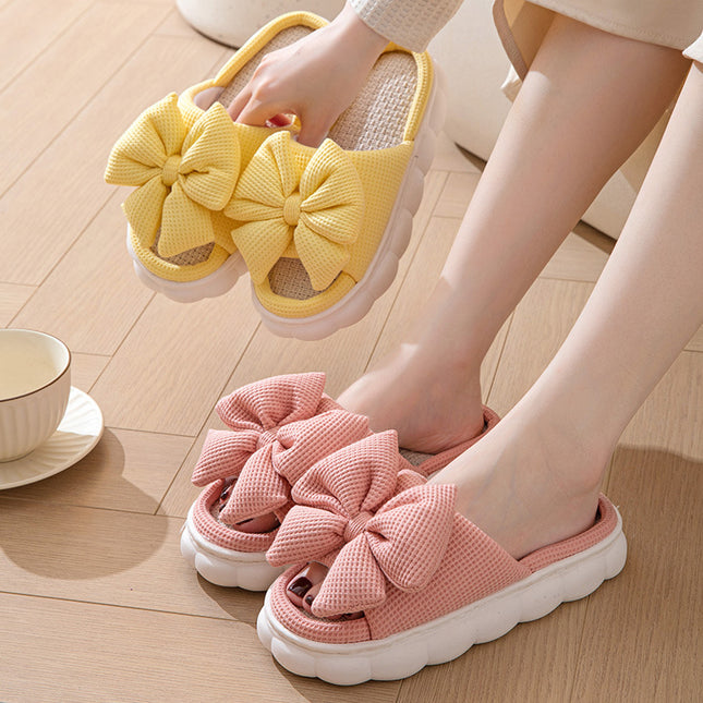 Solid Color Three-dimensional Bow Four Seasons Home Toe Baring Sandal